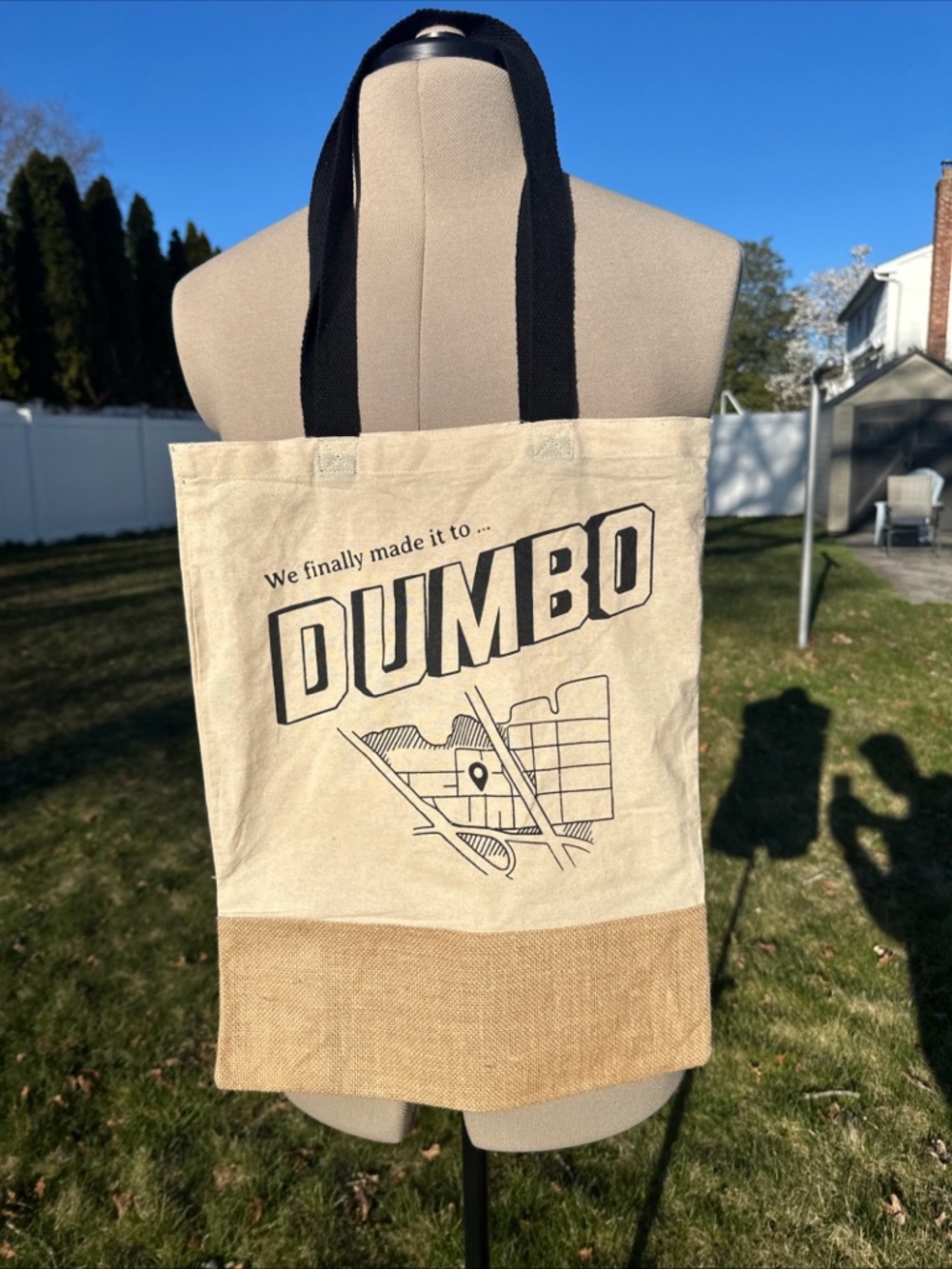 Dumbo Brooklyn NY Fish’s Eddy Tote Bag Burlap Reinforced Bottom Grocery Bag